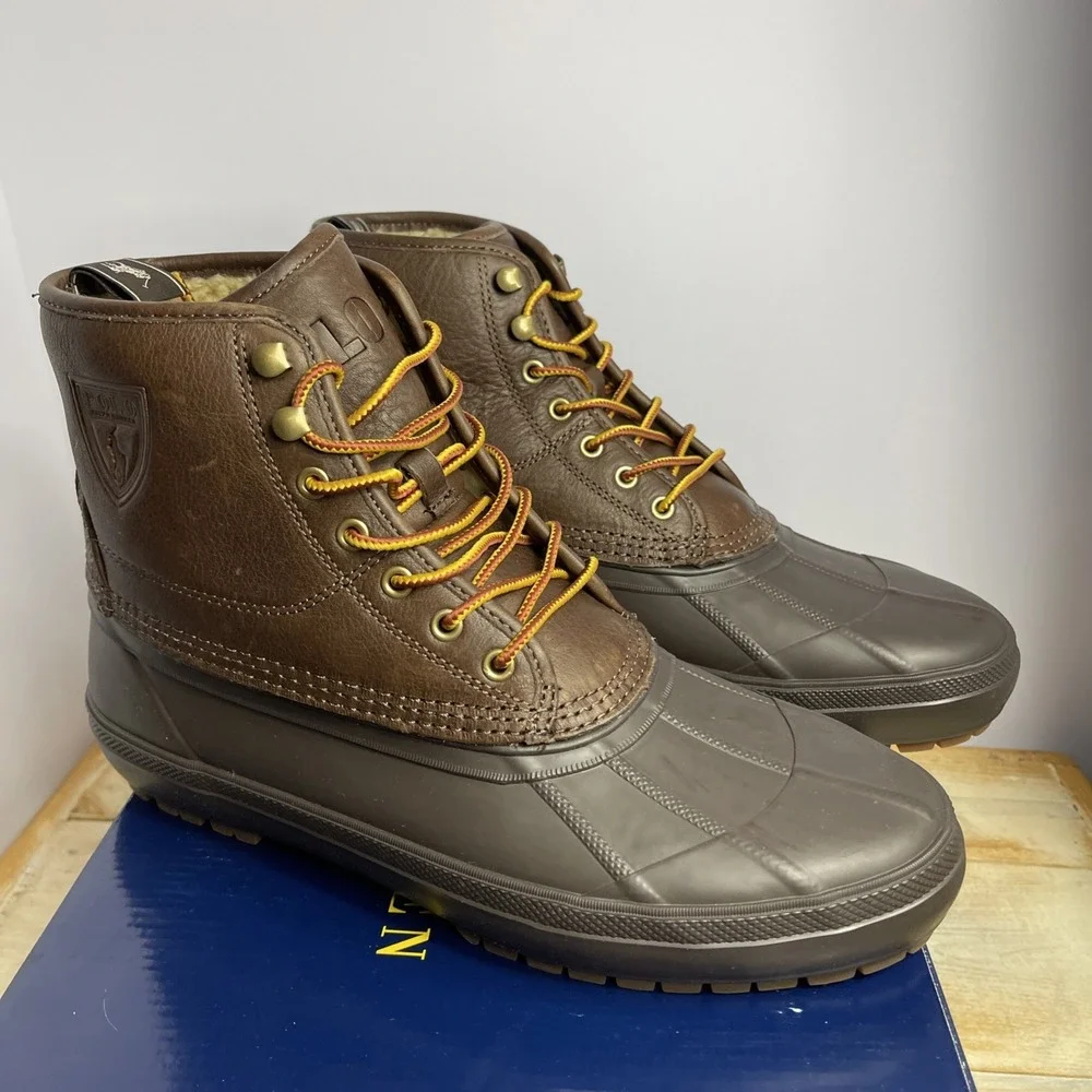 Polo Ralph Lauren Mens Claus Lace‎ Up Duck Boots Leather Sherpa Lined Size10D